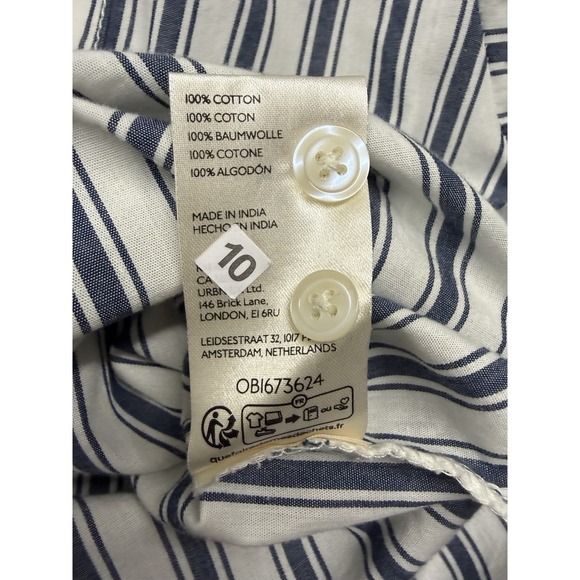 Maeve Anthropologie Blue Stripe Button Down Shirt XL Relaxed Oversized Coastal - Picture 9 of 10